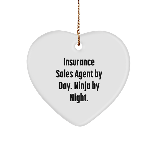 Insurance Sales Agent Gifts, Funny Heart Ornament for Christmas - 'Insurance Sales Agent By Day. Ninja By Night.', Gifts from Friends, Coworkers, or Family - The Buy Boom