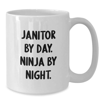 Janitor Gifts for Men, Women, Coworkers, and Family - Funny White Coffee Mug, 'Janitor By Day. Ninja By Night.' Graduation Unique Gifts - The Buy Boom