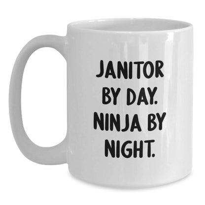 Janitor Gifts for Men, Women, Coworkers, and Family - Funny White Coffee Mug, 'Janitor By Day. Ninja By Night.' Graduation Unique Gifts - The Buy Boom