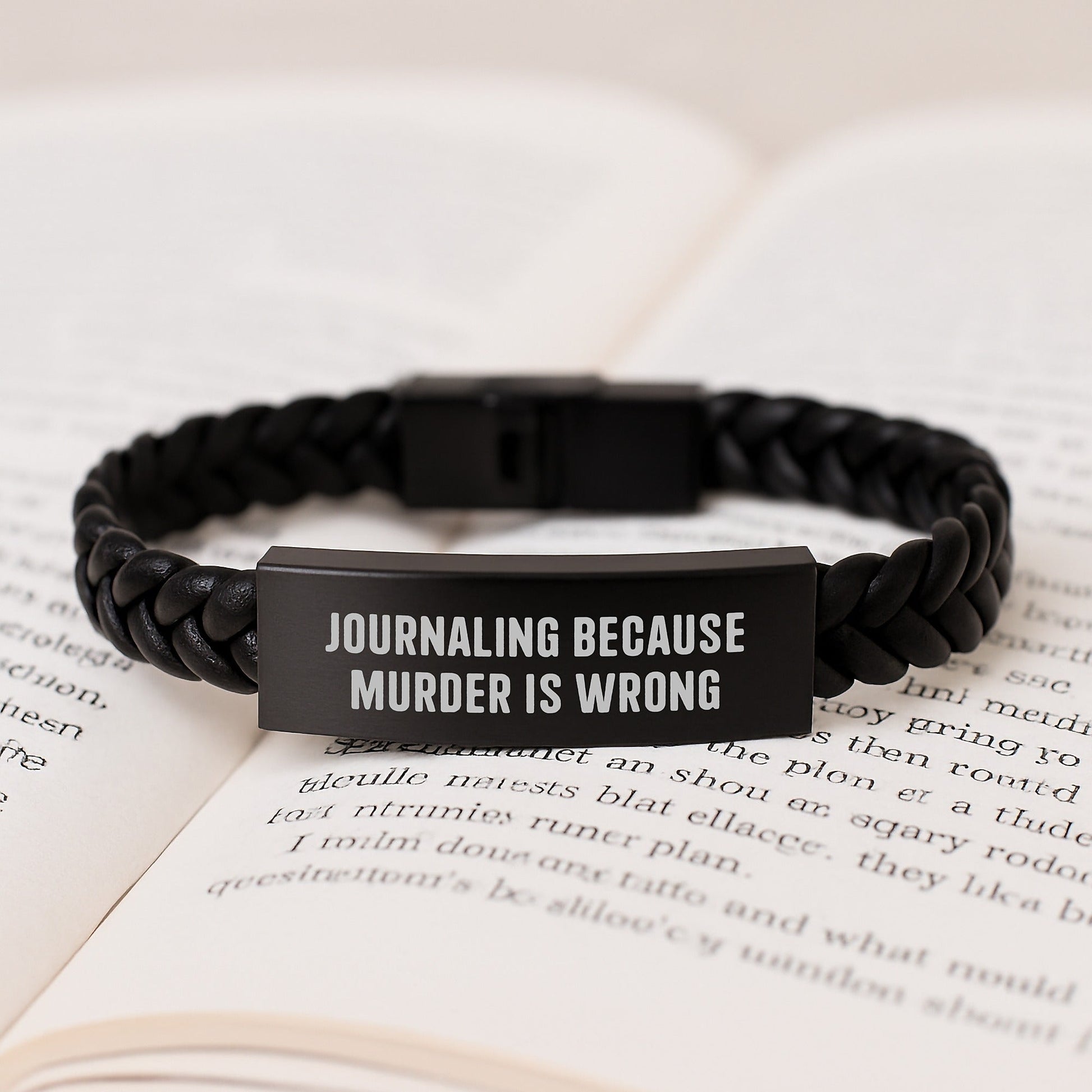 Journaling Inspirational Gifts from Friends for Women, Interlaced Leather Bracelet with Quote 'Journaling Because Murder Is Wrong', Graduation Unique Gifts - The Buy Boom