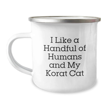 Korat Cat Enthusiasts Gifts from Friends Unique Camping Mug, 'I Like A Handful Of Humans And My Korat Cat', Birthday Unique Gifts for Korat Cat Lovers - The Buy Boom