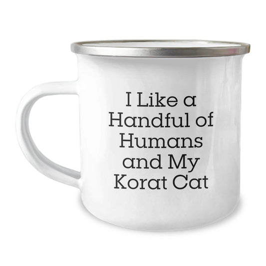 Korat Cat Enthusiasts Gifts from Friends Unique Camping Mug, 'I Like A Handful Of Humans And My Korat Cat', Birthday Unique Gifts for Korat Cat Lovers - The Buy Boom
