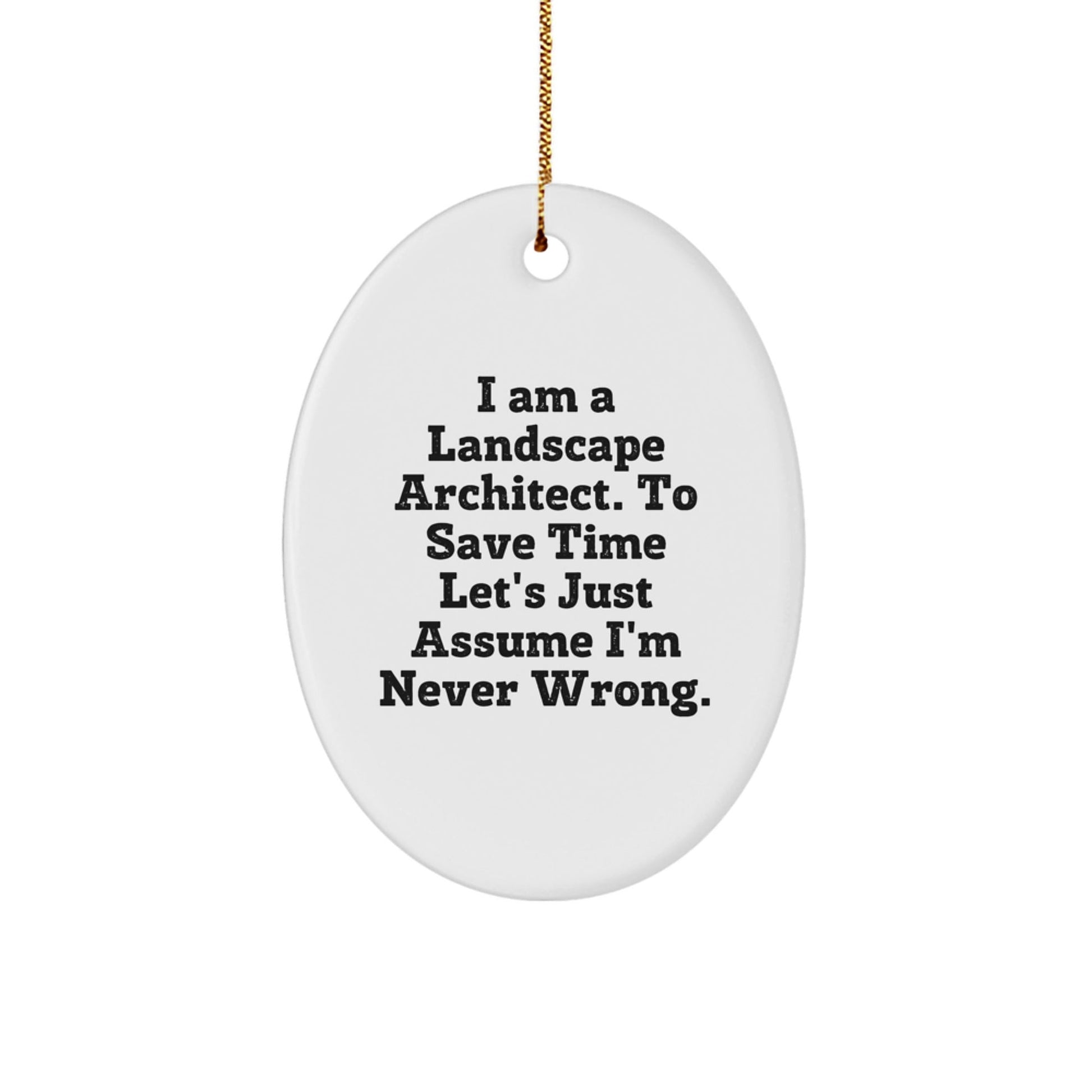 Landscape Architect Gifts from Friends - Funny Oval Ornament for Christmas - 'I Am A Landscape Architect. To Save Time Let's Just Assume I'm Never Wrong.' - The Buy Boom
