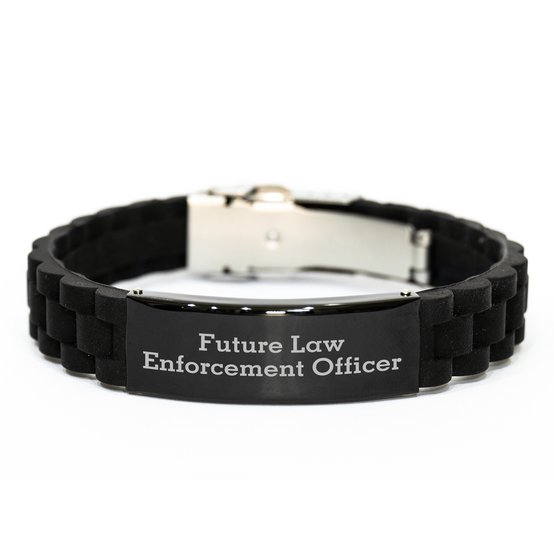 Law Enforcement Officer Gifts from Friends Graduation Unique Gifts for Future Law Enforcement Officer - Glide lock Clasp Black Stainless Steel Silicone Adjustable Men's Women's Gift - The Buy Boom