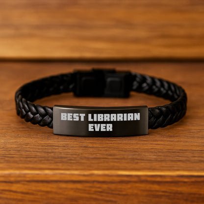 Librarian Gifts from Best Librarian Ever - Funny Quote Interlaced Leather Bracelet for Graduation, Women, Friends, Family, and Coworkers - The Buy Boom