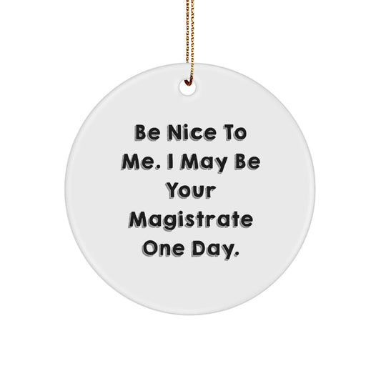 Magistrate Gifts from Friends and Family - Be Nice to Me. I May Be Your Magistrate One Day. Christmas Circle Ornament - The Buy Boom