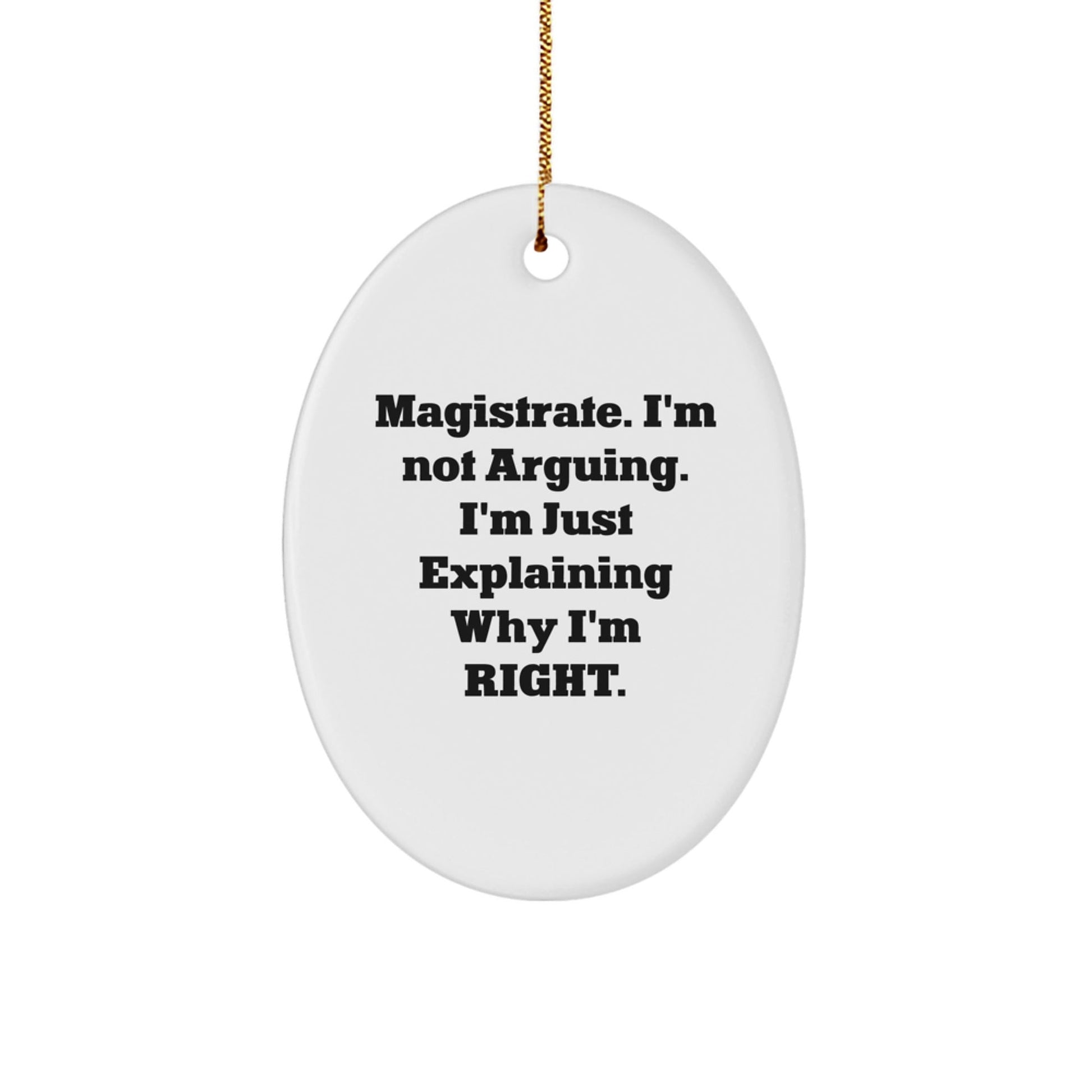 Magistrate Gifts from Friends and Family - Oval Ornament - Christmas Unique Gifts for Magistrate - Funny Quote: 'I'm Not Arguing. I'm Just Explaining Why I'm Right.' - The Buy Boom