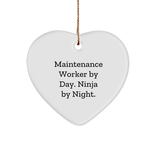 Maintenance Worker Gifts from Friends to Family - 'Maintenance Worker By Day. Ninja By Night.' Heart Ornament for Christmas - The Buy Boom