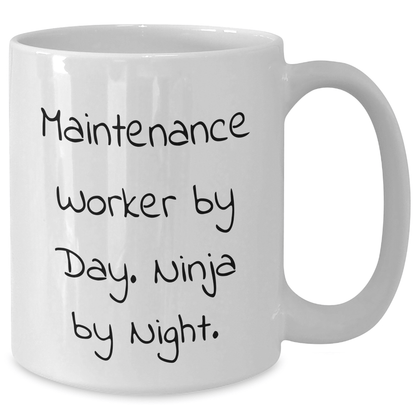 Maintenance Worker Gifts, Funny Quote, White Coffee Mug for Father's Day, Gifts from Family, Gifts for Maintenance Worker, By Day Ninja By Night - The Buy Boom