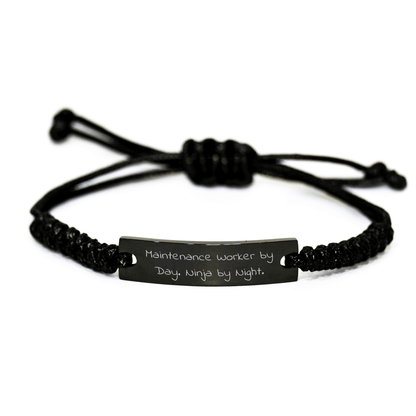 Maintenance Worker Gifts: 'Maintenance Worker By Day. Ninja By Night.' Black Rope Bracelet, Adjustable, Engraved, Father's Day Unique Gifts from Men to Family - The Buy Boom