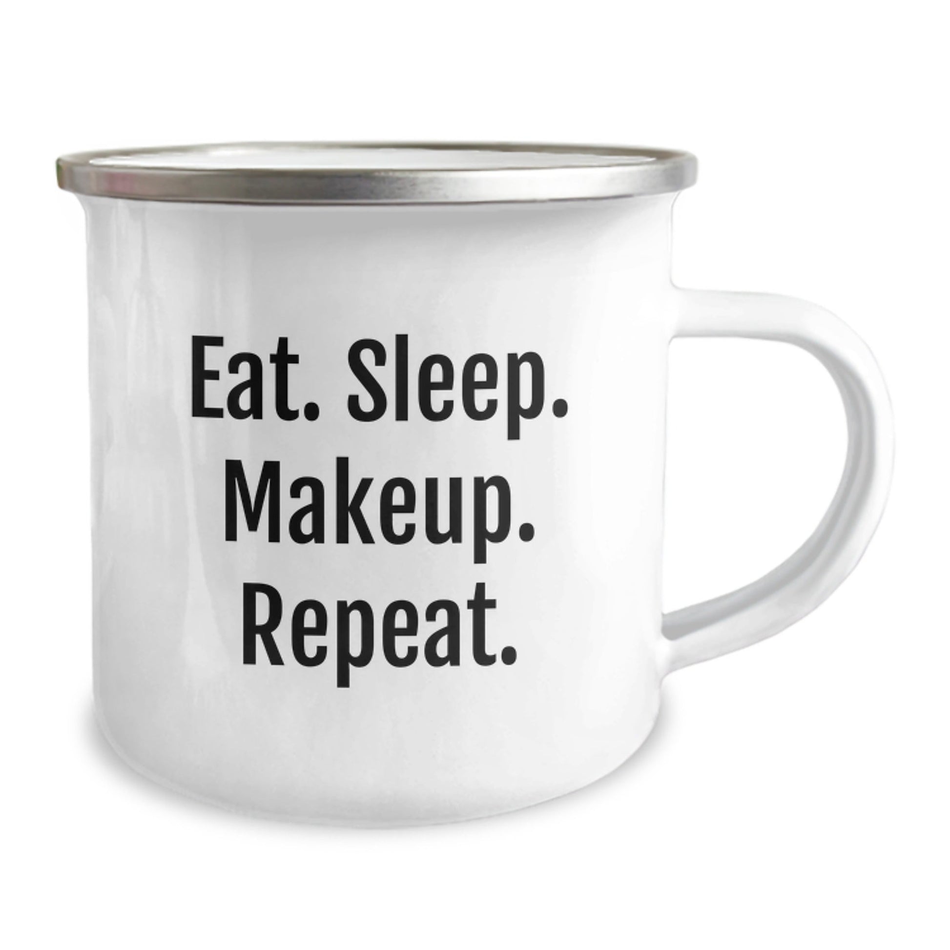 Makeup Enthusiast Gifts for Women, Funny Quote Mug for Graduation, Eat. Sleep. Makeup. Repeat., 12 oz Stainless Steel Camping Mug - The Buy Boom