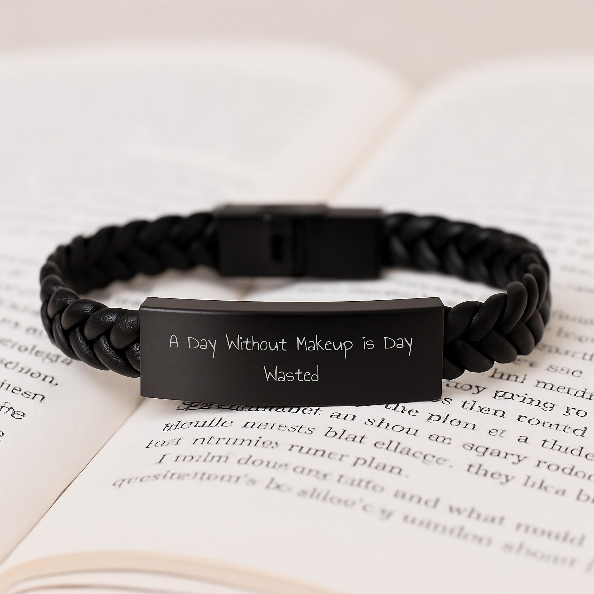 Makeup Enthusiast's Delight, Funny Quote Interlaced Leather Bracelet Gifts from Men to Women for Birthday, 'A Day Without Makeup Is Day Wasted' - The Buy Boom