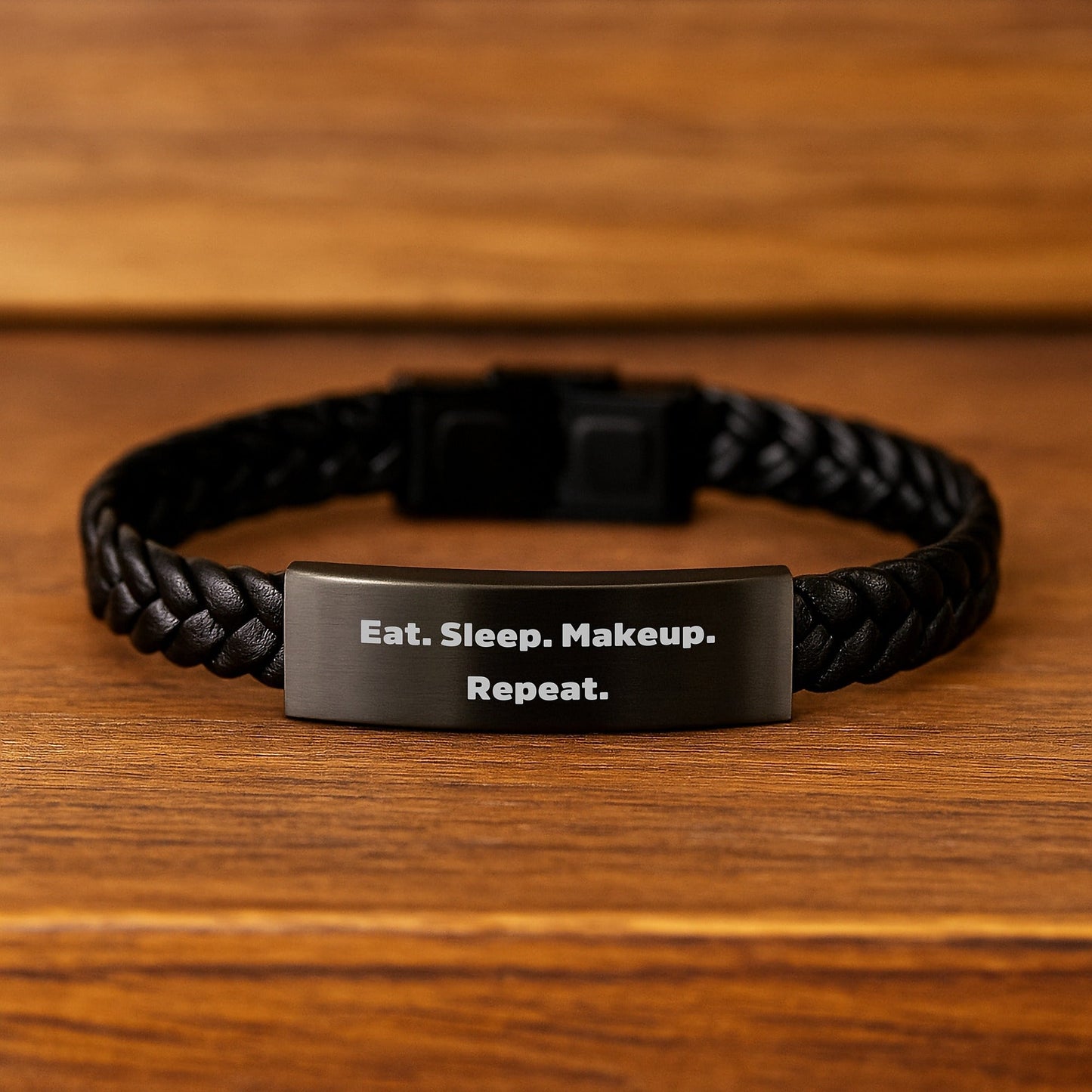 Makeup Enthusiasts Gifts from Friends - Eat. Sleep. Makeup. Repeat. Quote Interlaced Leather Bracelet for Graduation Unique Gifts for Women - The Buy Boom