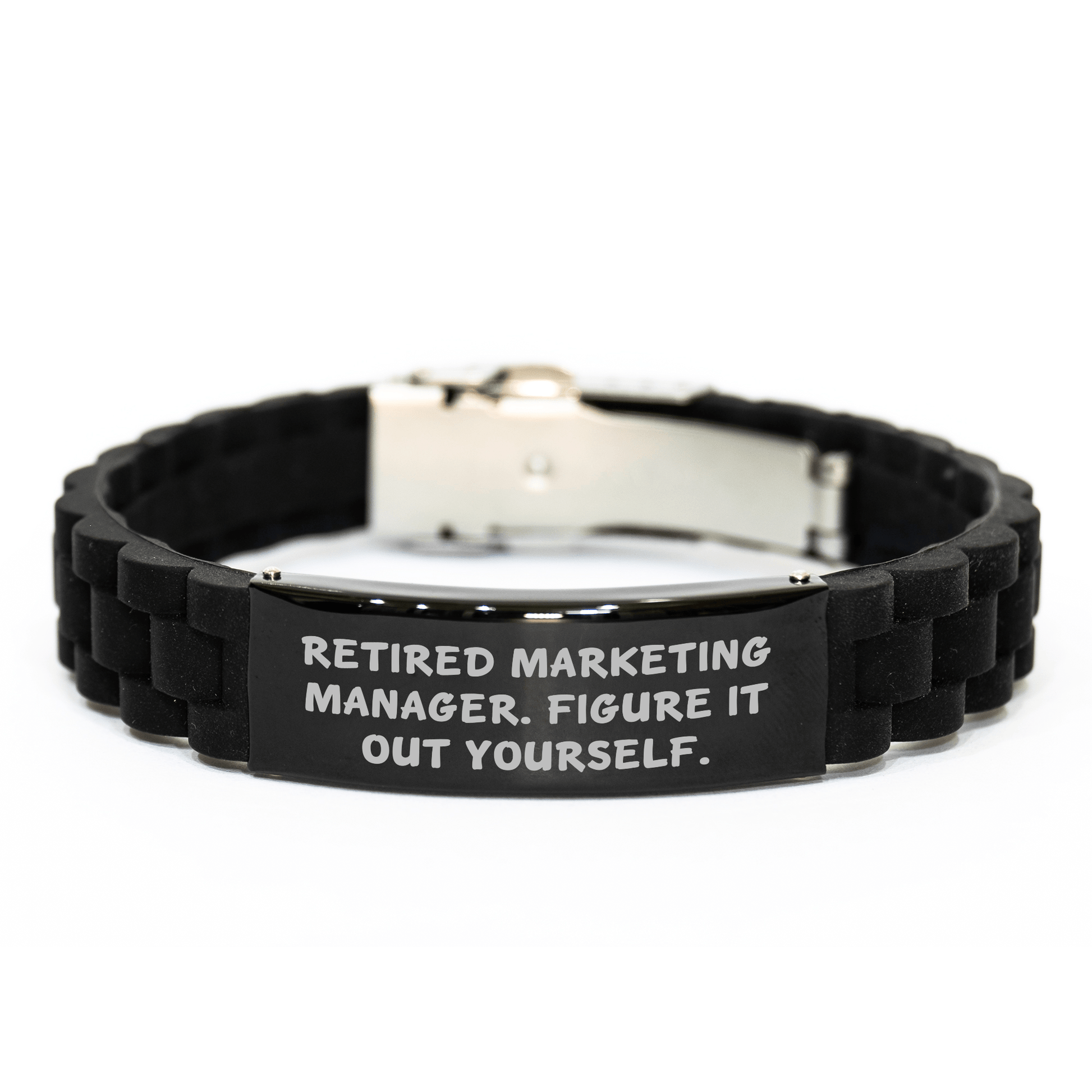 Marketing Manager Gifts from Friends, Funny Quote 'Figure It Out Yourself.' for Graduation, Adjustable Glide lock Clasp Black Stainless Steel Silicone Bracelet - The Buy Boom