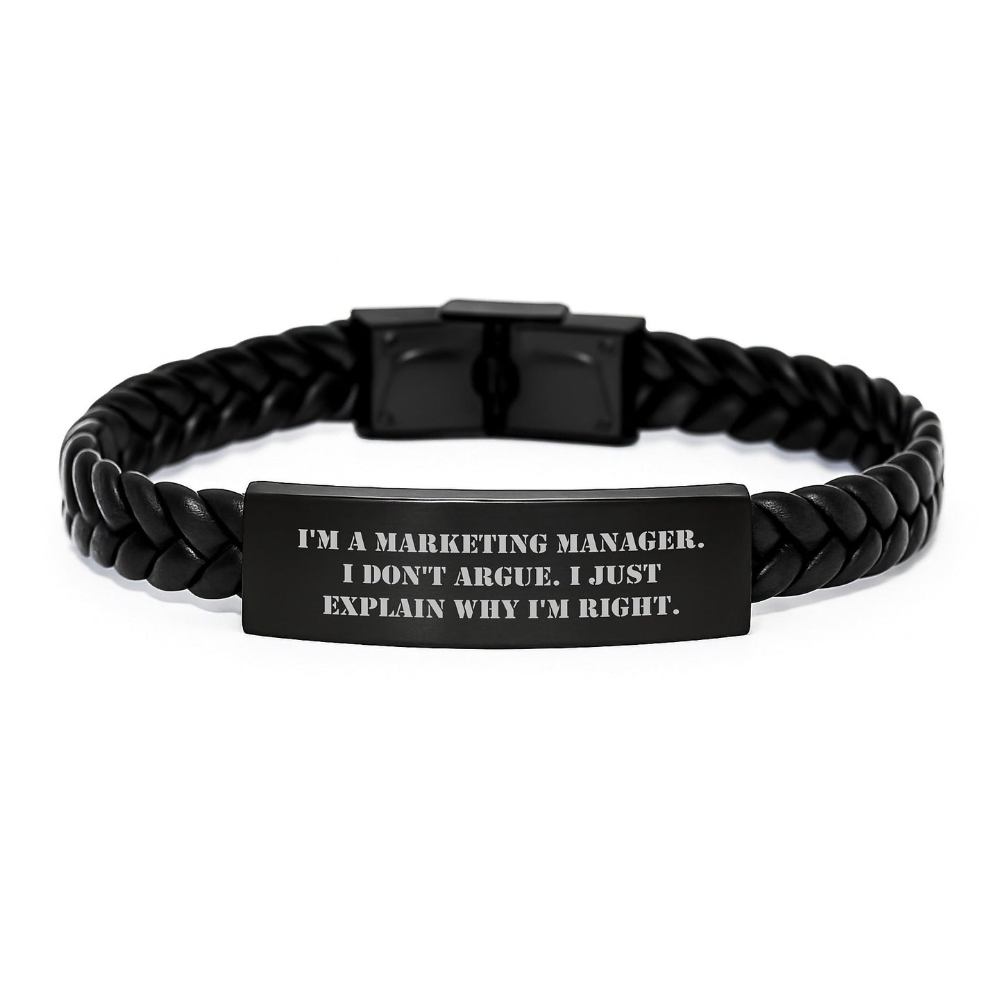 Marketing Manager Gifts - Funny Inspirational Bracelet for Men, Funny Interlaced Leather Christmas Unique Gifts for Marketing Manager, Engraved Stainless Steel PU Leather Bracelet for Coworkers - The Buy Boom