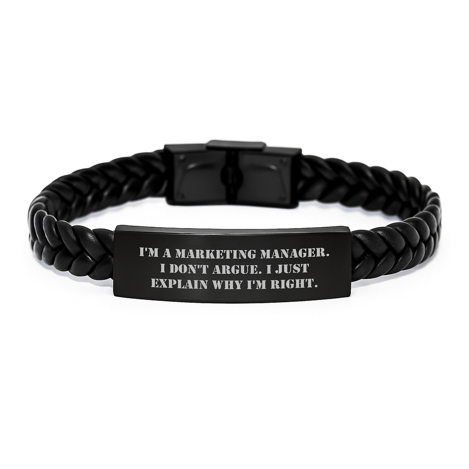 Marketing Manager Gifts - Funny Inspirational Bracelet for Men, Funny Interlaced Leather Christmas Unique Gifts for Marketing Manager, Engraved Stainless Steel PU Leather Bracelet for Coworkers - The Buy Boom