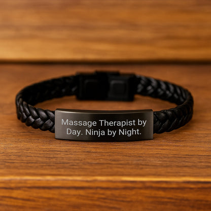 Massage Therapist Gifts from Friends, Graduation Unique Treasures, Massage Therapist By Day. Ninja By Night. Interlaced Leather Bracelet - The Buy Boom