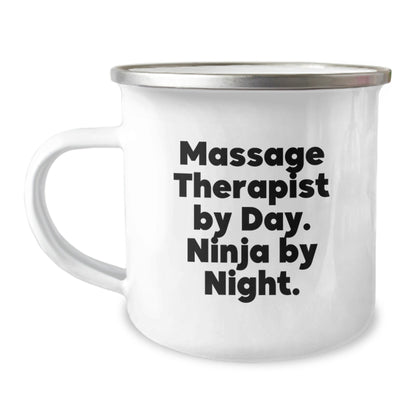 Massage Therapist Gifts from Friends, Unique Camping Mug for Graduation, 'Massage Therapist By Day. Ninja By Night.' Funny Quote, 12 oz Stainless Steel with Enamel Finish, Gifts for Massage Therapist - The Buy Boom