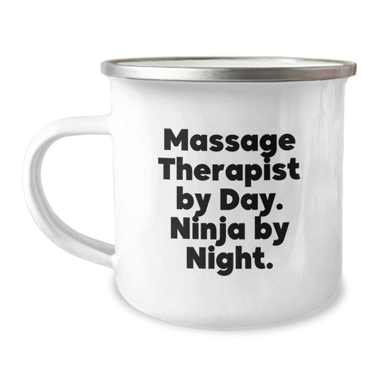 Massage Therapist Gifts from Friends, Unique Camping Mug for Graduation, 'Massage Therapist By Day. Ninja By Night.' Funny Quote, 12 oz Stainless Steel with Enamel Finish, Gifts for Massage Therapist - The Buy Boom