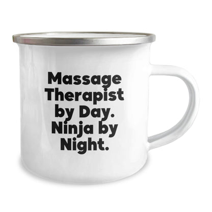 Massage Therapist Gifts from Friends, Unique Camping Mug for Graduation, 'Massage Therapist By Day. Ninja By Night.' Funny Quote, 12 oz Stainless Steel with Enamel Finish, Gifts for Massage Therapist - The Buy Boom