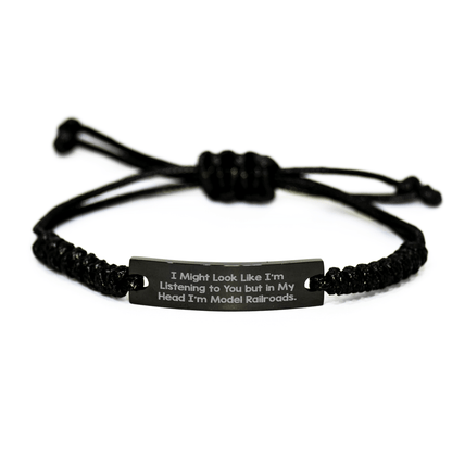 Model Railroads Rope Bracelet, Funny Quote Gifts from Men, Gifts for Model Railroads Enthusiasts, Unique Graduation Accessories, Adjustable Black Rope Jewelry - The Buy Boom