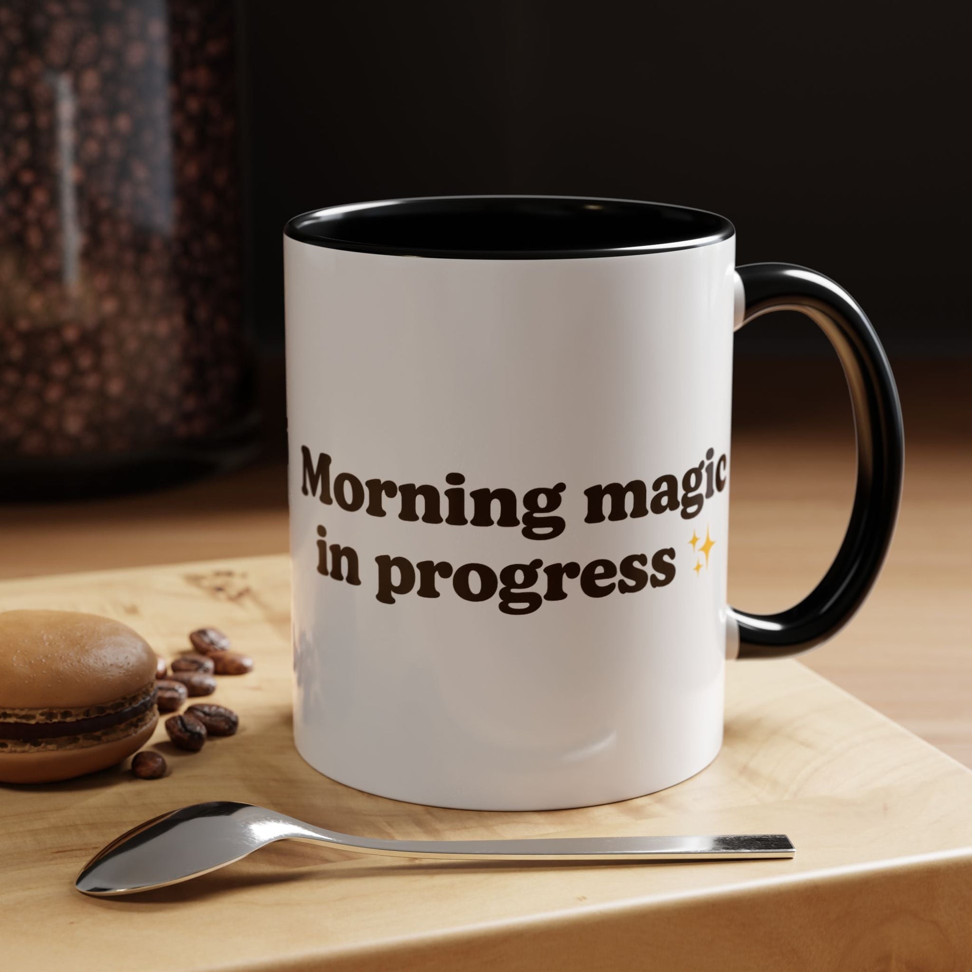 Morning Magic in Progress Coffee Mug - Black Accent Mug for Coffee Lovers - The Buy Boom