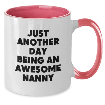 Nanny Gifts from Mom to Awesome Nanny - Funny Christmas Unique Gifts for Nanny Two Tone Coffee Mug, 'Just Another Day Being An Awesome Nanny' - The Buy Boom