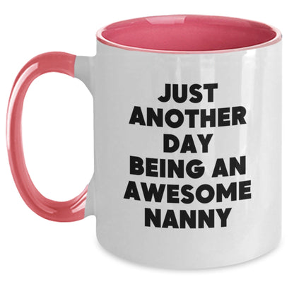 Nanny Gifts from Mom to Awesome Nanny - Funny Christmas Unique Gifts for Nanny Two Tone Coffee Mug, 'Just Another Day Being An Awesome Nanny' - The Buy Boom