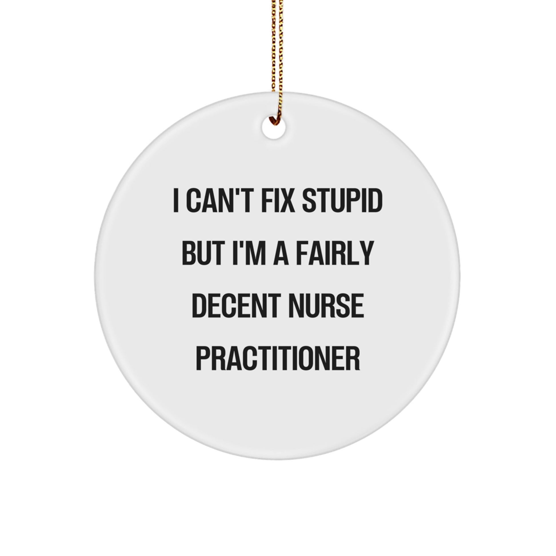 Nurse Practitioner Gifts from Friends - Funny Christmas Circle Ornament - I Can't Fix Stupid But I'm A Fairly Decent Gift for Men Women Coworkers - The Buy Boom