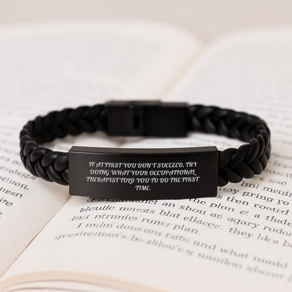 Occupational Therapist Gifts for Men - Funny Quote Interlaced Leather Bracelet, Engraved Stainless Steel and PU Leather, Gifts from Friends or Coworkers for Christmas - The Buy Boom