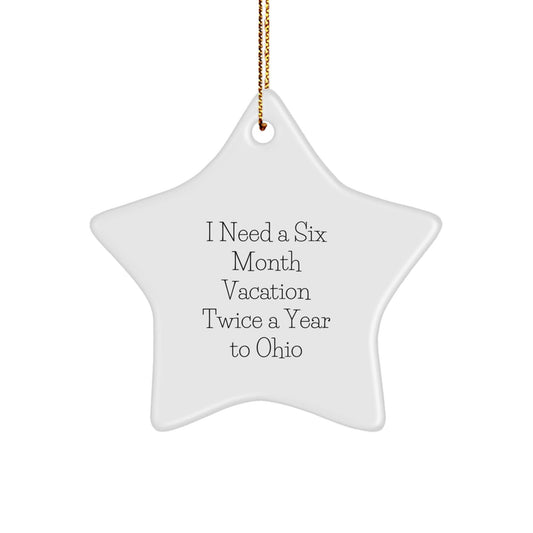 Ohio Star Ornament Gifts from Men for Six - Month Vacation Lovers, 'I Need A Six Month Vacation Twice A Year To Ohio' Funny Ohio Gifts for Friends, Coworkers, and Family - The Buy Boom