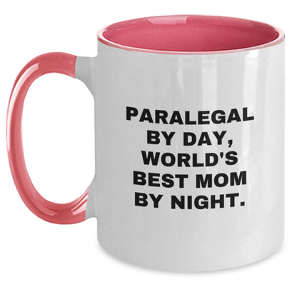 Paralegal By Day, World's Best Mom By Night - Funny Two Tone Coffee Mug Gifts for Paralegal Graduation from Mom, Men, Women, Friends, Coworkers, Family - The Buy Boom