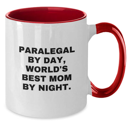 Paralegal By Day, World's Best Mom By Night - Funny Two Tone Coffee Mug Gifts for Paralegal Graduation from Mom, Men, Women, Friends, Coworkers, Family - The Buy Boom