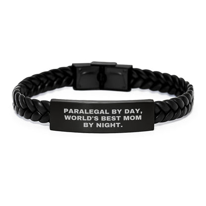 Paralegal By Day, World's Best Mom By Night. - Interlaced Leather Bracelet Gift for Paralegal Graduation - Gifts from Mom to Paralegal - The Buy Boom