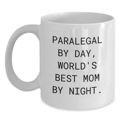 Paralegal Gifts for Her - Funny Quote White Coffee Mug, Graduation Unique Gifts from Mom to Daughter, 'Paralegal By Day, World's Best Mom By Night.' - The Buy Boom