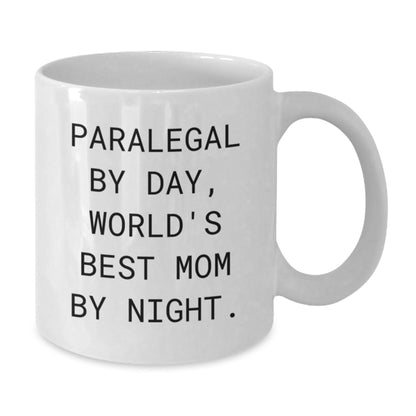Paralegal Gifts for Her - Funny Quote White Coffee Mug, Graduation Unique Gifts from Mom to Daughter, 'Paralegal By Day, World's Best Mom By Night.' - The Buy Boom