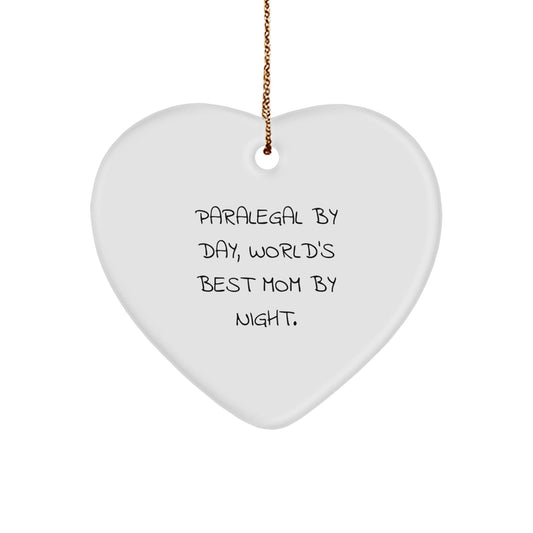 Paralegal Gifts - Funny Heart Ornament - 'Paralegal By Day, World's Best Mom By Night.' - Gifts from Mom to Paralegal - Christmas Unique Presents for Paralegal - The Buy Boom