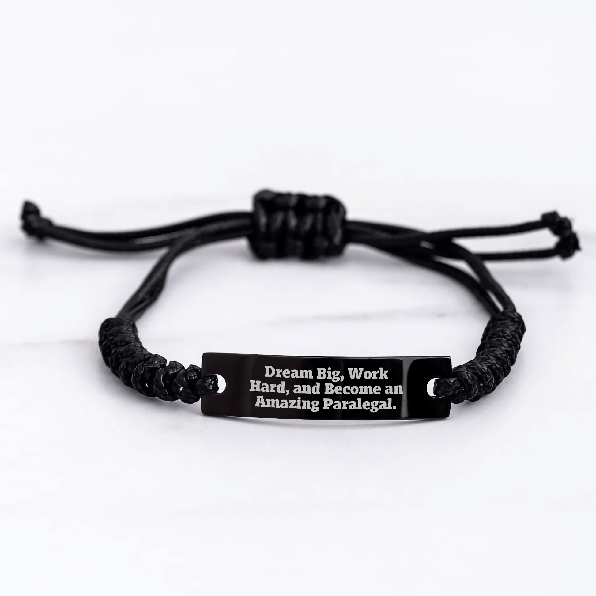 Paralegal Rope Bracelet Gift for Her, Inspirational Quote 'Dream Big, Work Hard, And Become An Amazing Paralegal.', Adjustable Black Stainless Steel with Interlaced Rope, Gifts for Women from Family - The Buy Boom