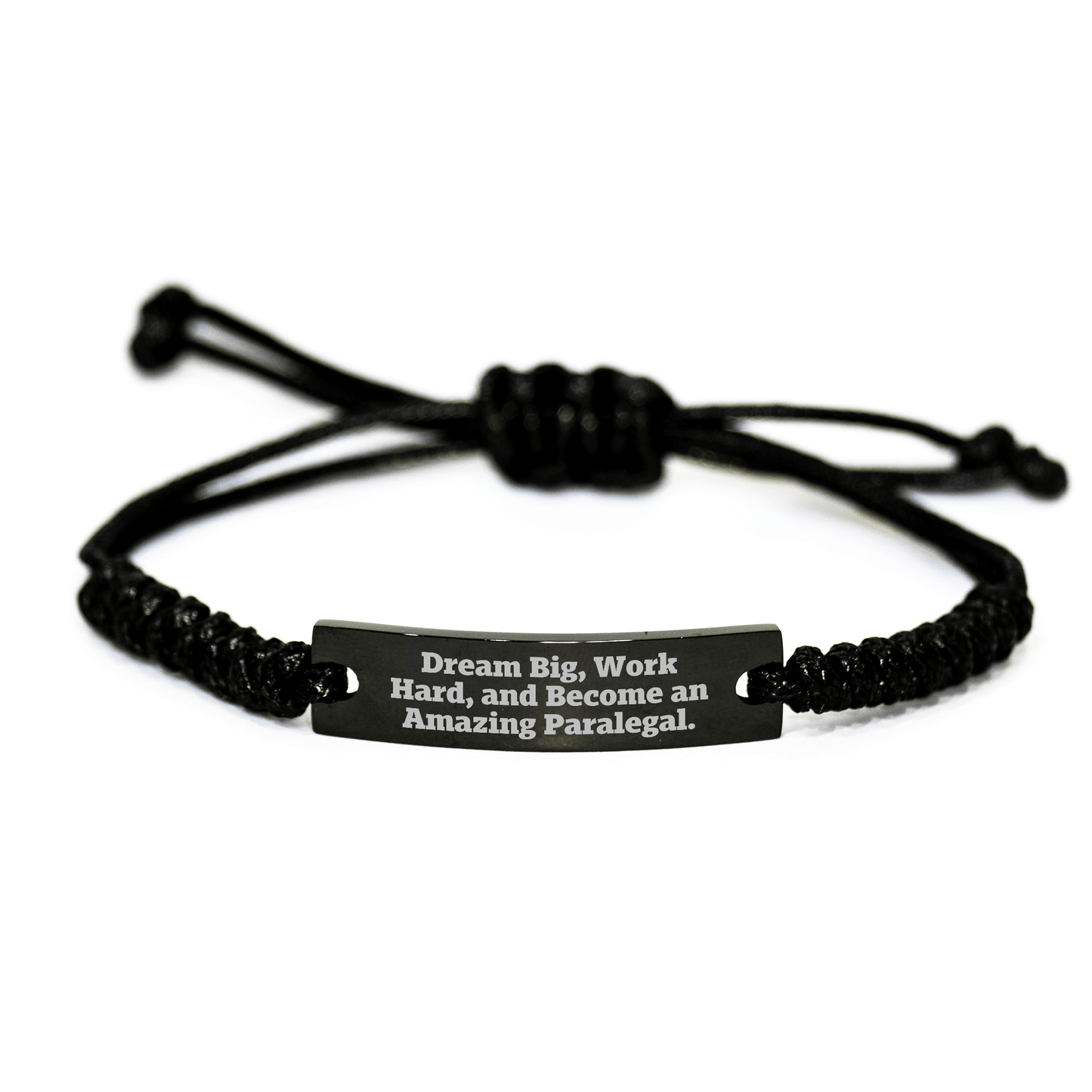 Paralegal Rope Bracelet Gift for Her, Inspirational Quote 'Dream Big, Work Hard, And Become An Amazing Paralegal.', Adjustable Black Stainless Steel with Interlaced Rope, Gifts for Women from Family - The Buy Boom