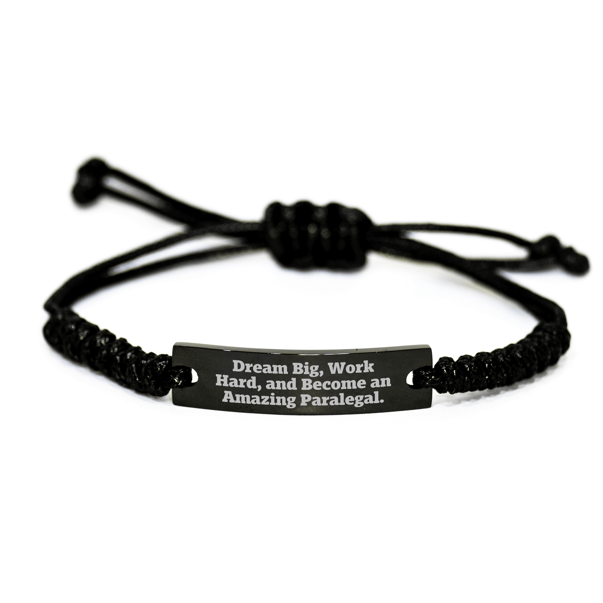 Paralegal Rope Bracelet Gift for Her, Inspirational Quote 'Dream Big, Work Hard, And Become An Amazing Paralegal.', Adjustable Black Stainless Steel with Interlaced Rope, Gifts for Women from Family - The Buy Boom