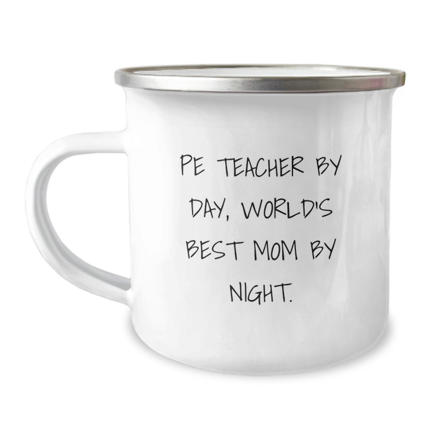 PE Teacher Gifts from Mom - Funny Camping Mug for Graduation, 'Pe Teacher By Day, World's Best Mom By Night.' - Unique Mugs for PE Teachers, Men, Women, Friends, Coworkers, Family - The Buy Boom