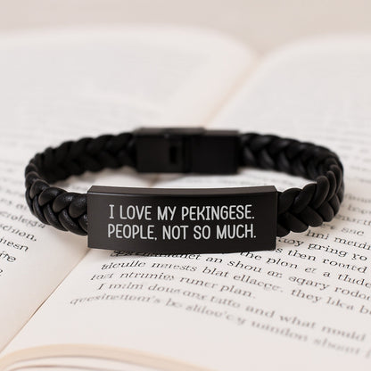 Pekingese Dog Lover Funny Quote Gifts from Friends for Men, Interlaced Leather Birthday, Stainless Steel PU Leather Interlocked Bracelet - The Buy Boom