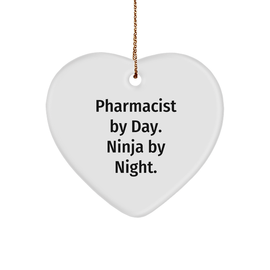 Pharmacist Gifts by Day, Ninja by Night - Funny Heart Ornament, White, 2.75" Tall, Perfect for Christmas, Gifts from Men to Pharmacist - The Buy Boom