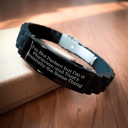 Physician Gifts: Funny Quote Inspired Glide lock Clasp Black Stainless Steel Silicone Adjustable Bracelet, Gifts from Men to Physician Father's Day, Gifts for Physician Men - The Buy Boom