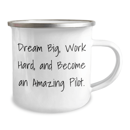 Pilot Gifts from Friends, Unique Inspirational Camping Mug for New Pilot Graduates, 'Dream Big, Work Hard, And Become An Amazing Pilot.' Quote, 12 oz Stainless Steel with Enamel Finish - The Buy Boom