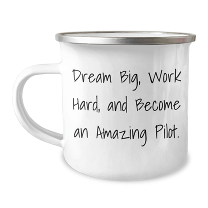 Pilot Gifts from Friends, Unique Inspirational Camping Mug for New Pilot Graduates, 'Dream Big, Work Hard, And Become An Amazing Pilot.' Quote, 12 oz Stainless Steel with Enamel Finish - The Buy Boom