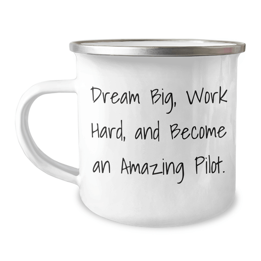 Pilot Gifts from Friends, Unique Inspirational Camping Mug for New Pilot Graduates, 'Dream Big, Work Hard, And Become An Amazing Pilot.' Quote, 12 oz Stainless Steel with Enamel Finish - The Buy Boom