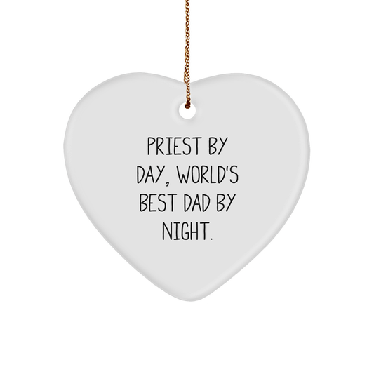 Priest Gifts By Day, World's Best Dad By Night Heart Ornament for Christmas - The Buy Boom