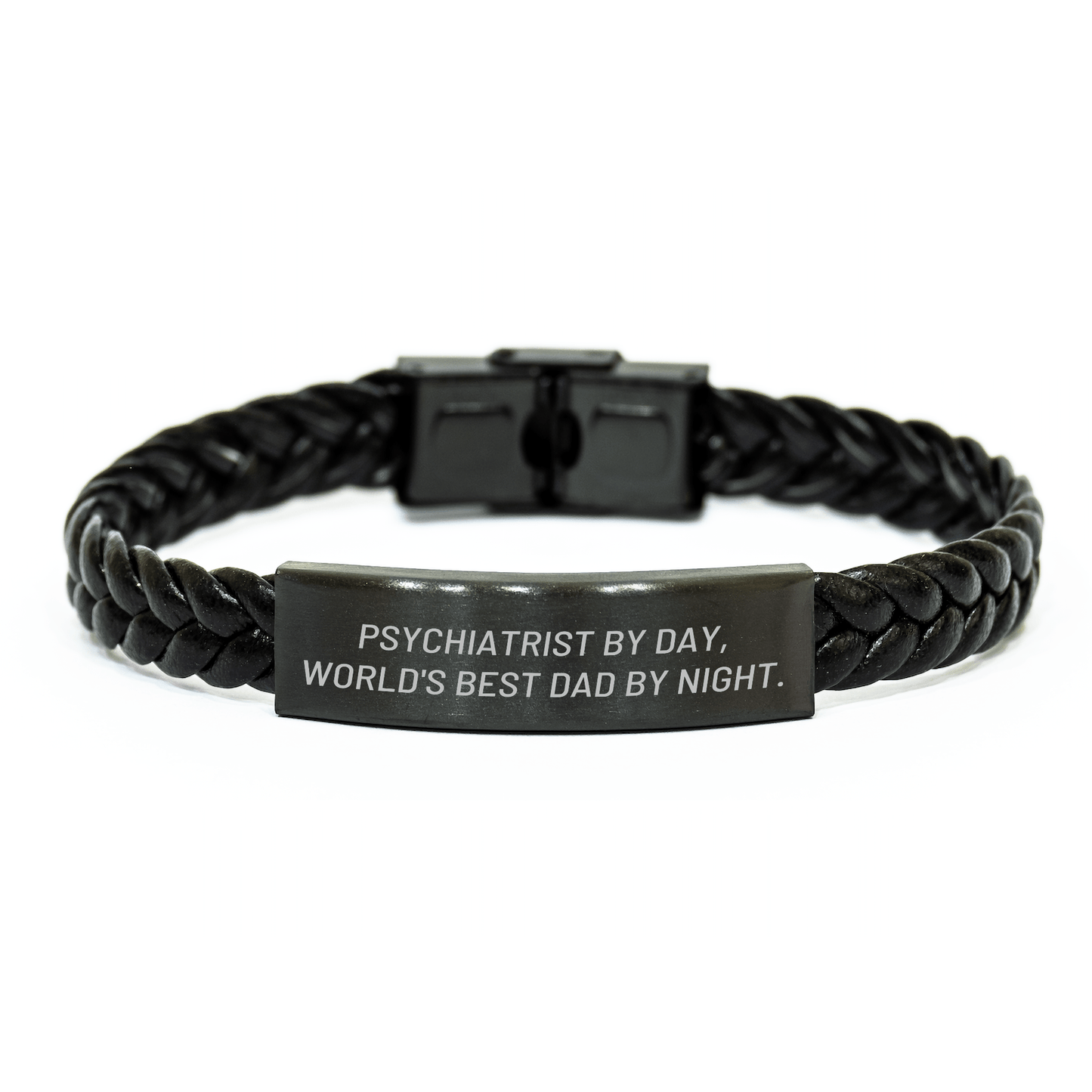 Psychiatrist Gifts, Funny Quote, Interlaced Leather Bracelet, Father's Day, Gifts from Men for Psychiatrist By Day, World's Best Dad By Night. - The Buy Boom