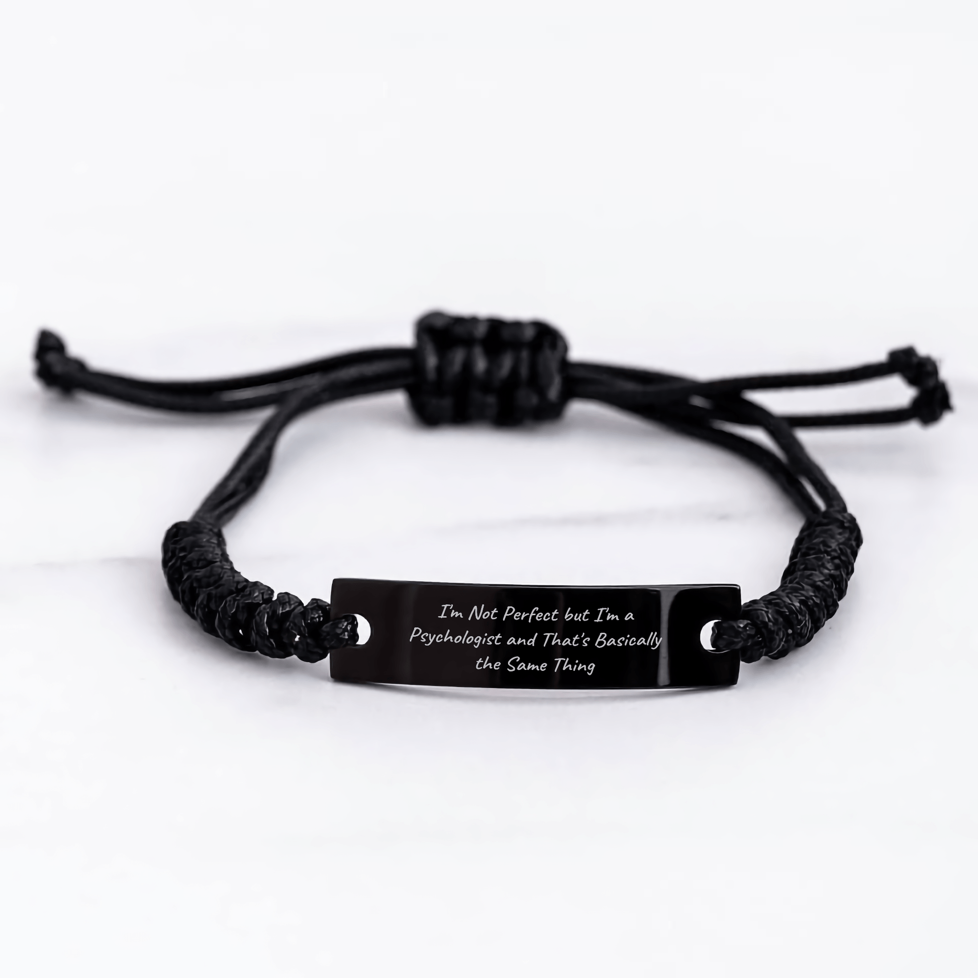 Psychologist Gifts from Friends - Funny Quote Rope Bracelet for Father's Day - Adjustable Black Stainless Steel with Interlaced Rope - The Buy Boom